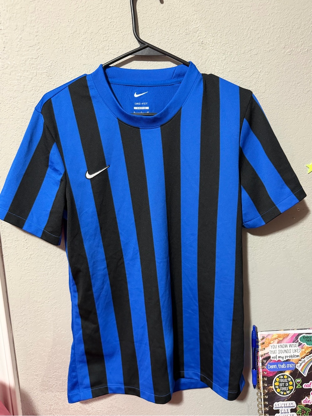 Nike Woman’s Black & Blue Vertical Stripe Dri-FIT Soccer Jersey